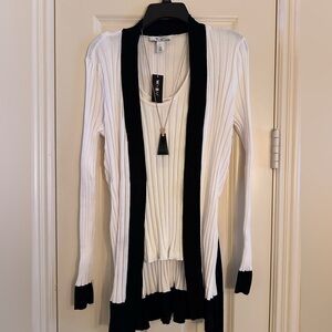 White and Black Ribbed Cardigan and Matching Tank Top - 2 piece set - NWT